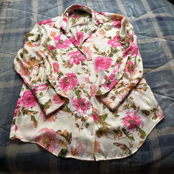 Zara Satin Effect Floral Print Shirt - Picture 15 of 15